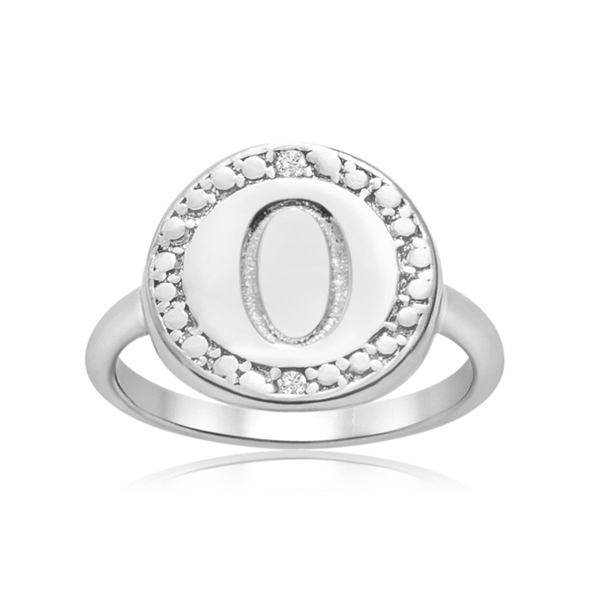 Initial Diamond Pinkie Ring in Sterling Silver - "O" Initial Diamond Pinkie Ring Size 5