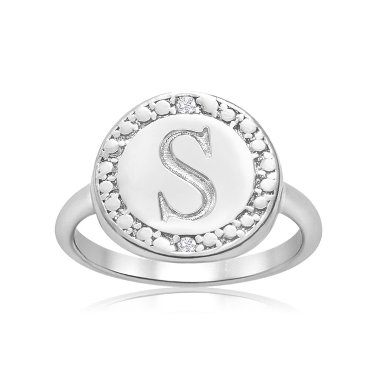 Initial Diamond Pinkie Ring in Sterling Silver - "S" Initial Diamond Pinkie Ring Size 6