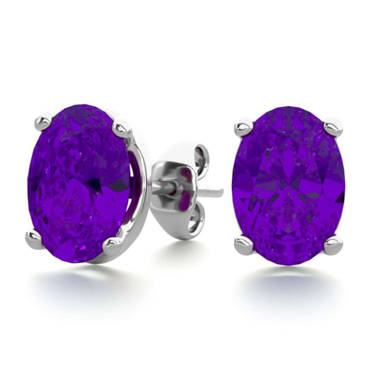 Oval Gemstone Studs in Sterling Silver - 1.50CT Oval Shape Amethyst Studs In SS