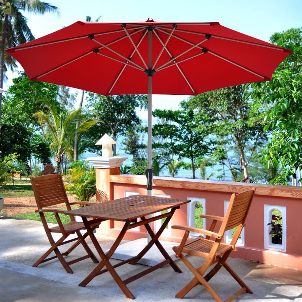 Outdoor 9' Patio Table Market Umbrella  - Umbrella  Burgundy