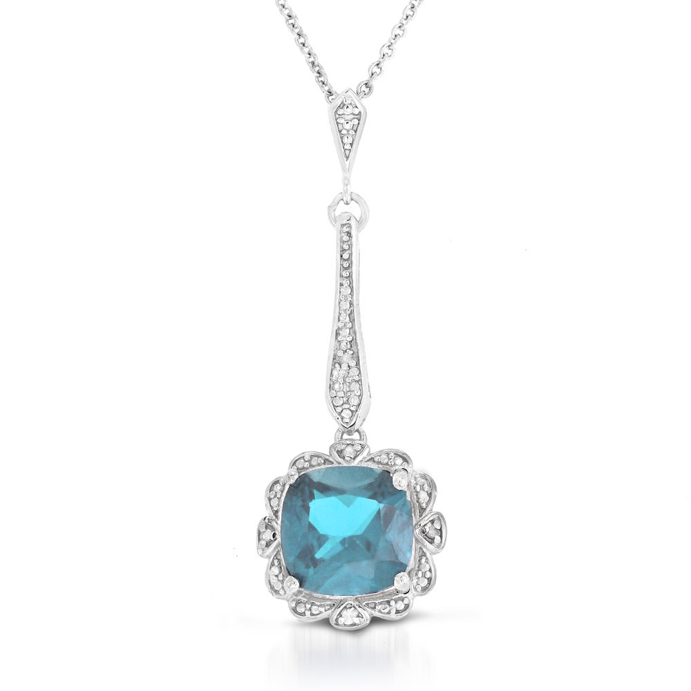 Cushion-Cut Vintage-Style Gemstone & Diamond Pendant - Created Sapphire
