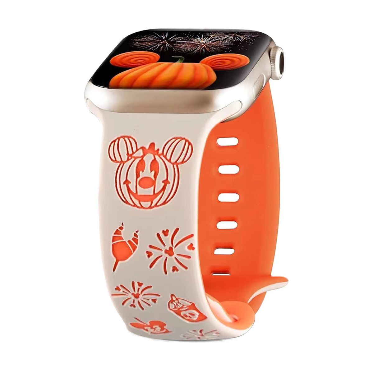 Halloween Cartoon Engraved Silicone Sport Band for Apple Watch - 38/40/41mm & 42mm (Series 10 Only) / Gray/Orange