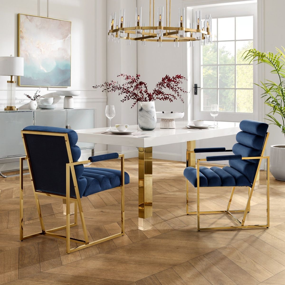 Inspired Home Dalia Dining Chair (Set of 2) - Navy/Gold Velvet
