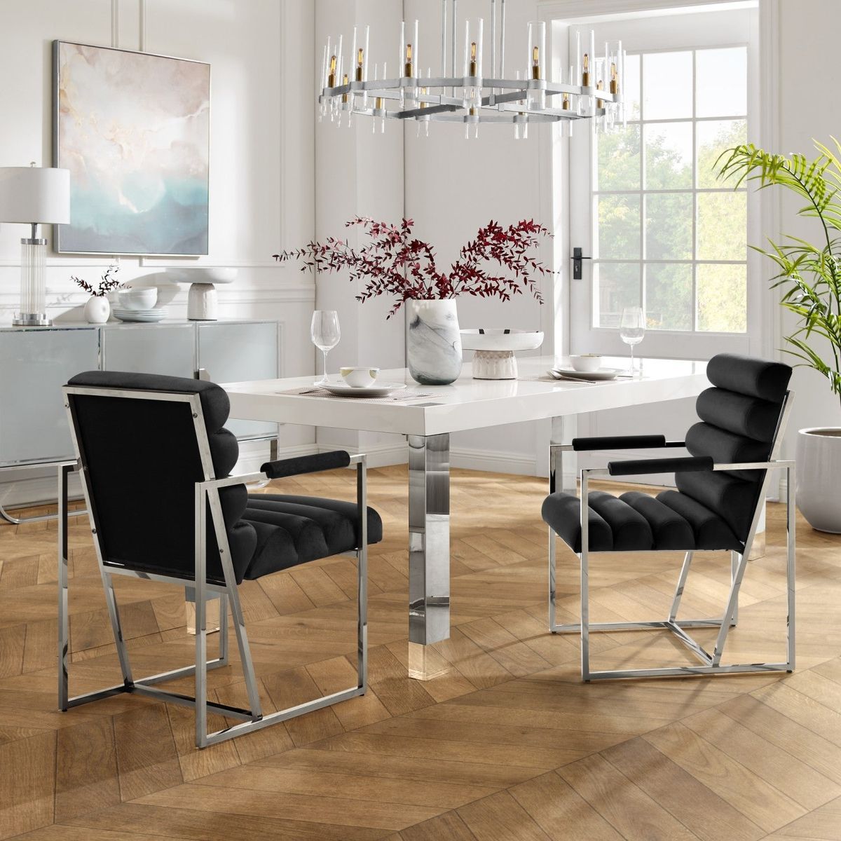 Inspired Home Dalia Dining Chair (Set of 2) - Black/Chrome Velvet