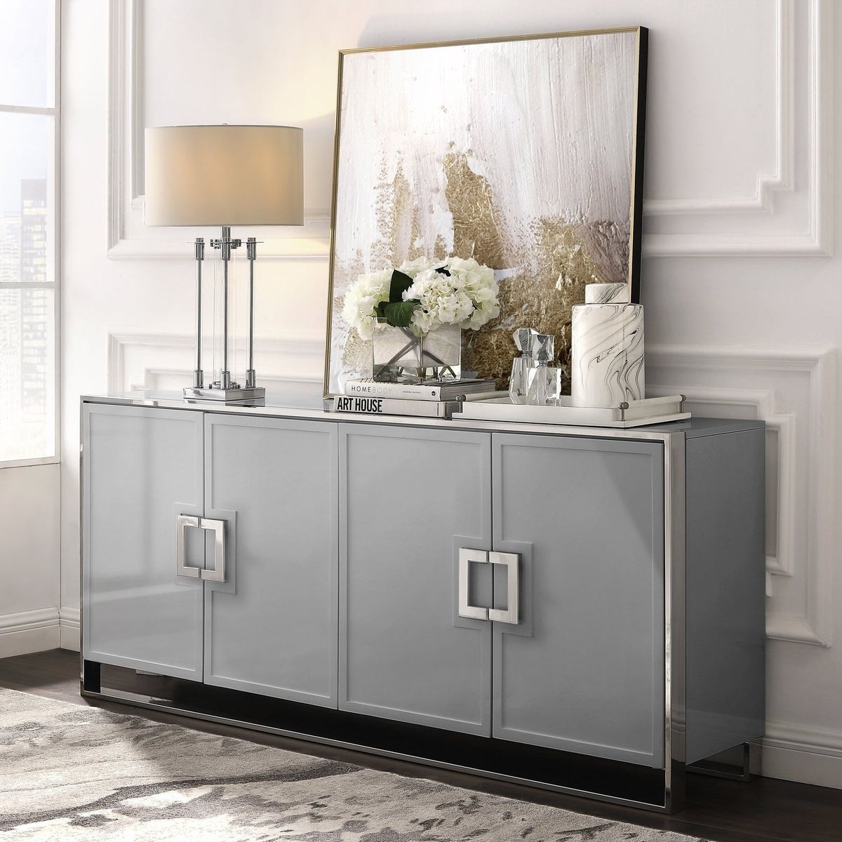Inspired Home Daryl Sideboard/Buffet - Light Grey