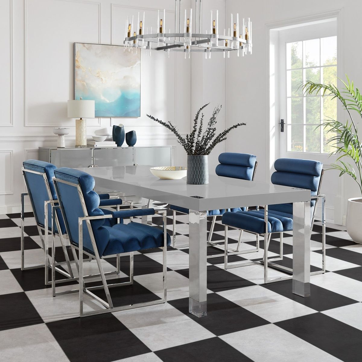 Lesly Dining Table - Light Grey/Chrome