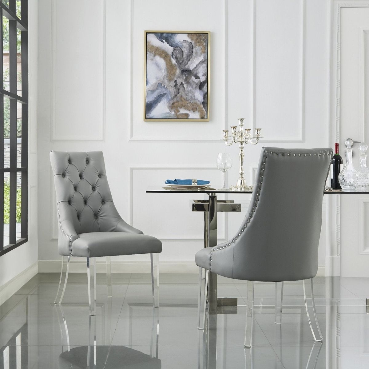 Marilyn Armless Dining Chair (Set of 2) - Leather Grey
