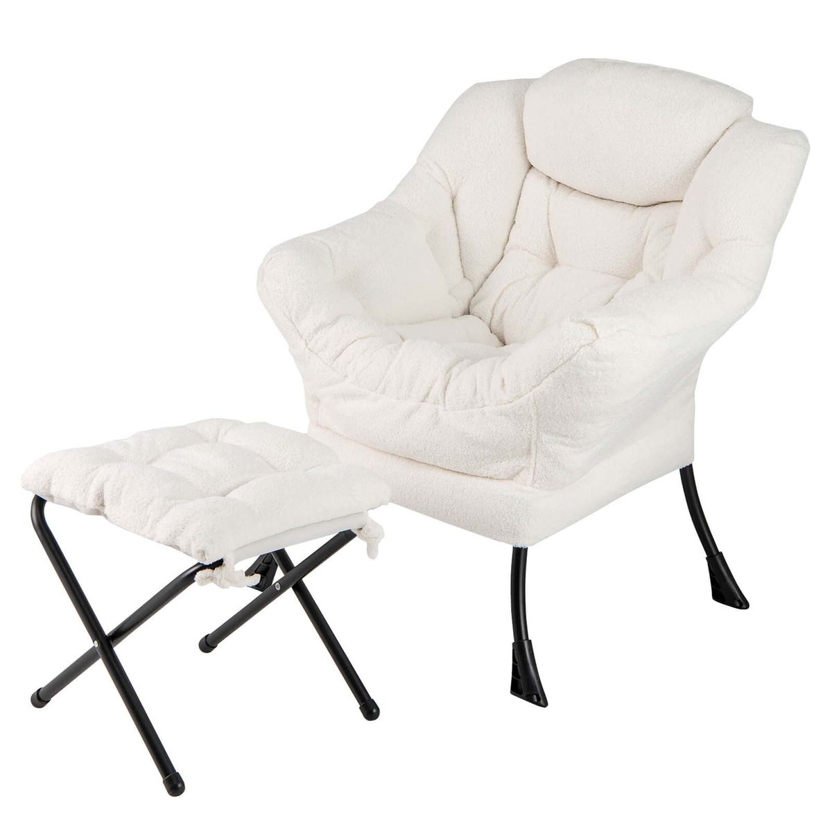 Modern Accent Chair with Folding Footrest and Head Pillow - Lazy Sofa -Beige