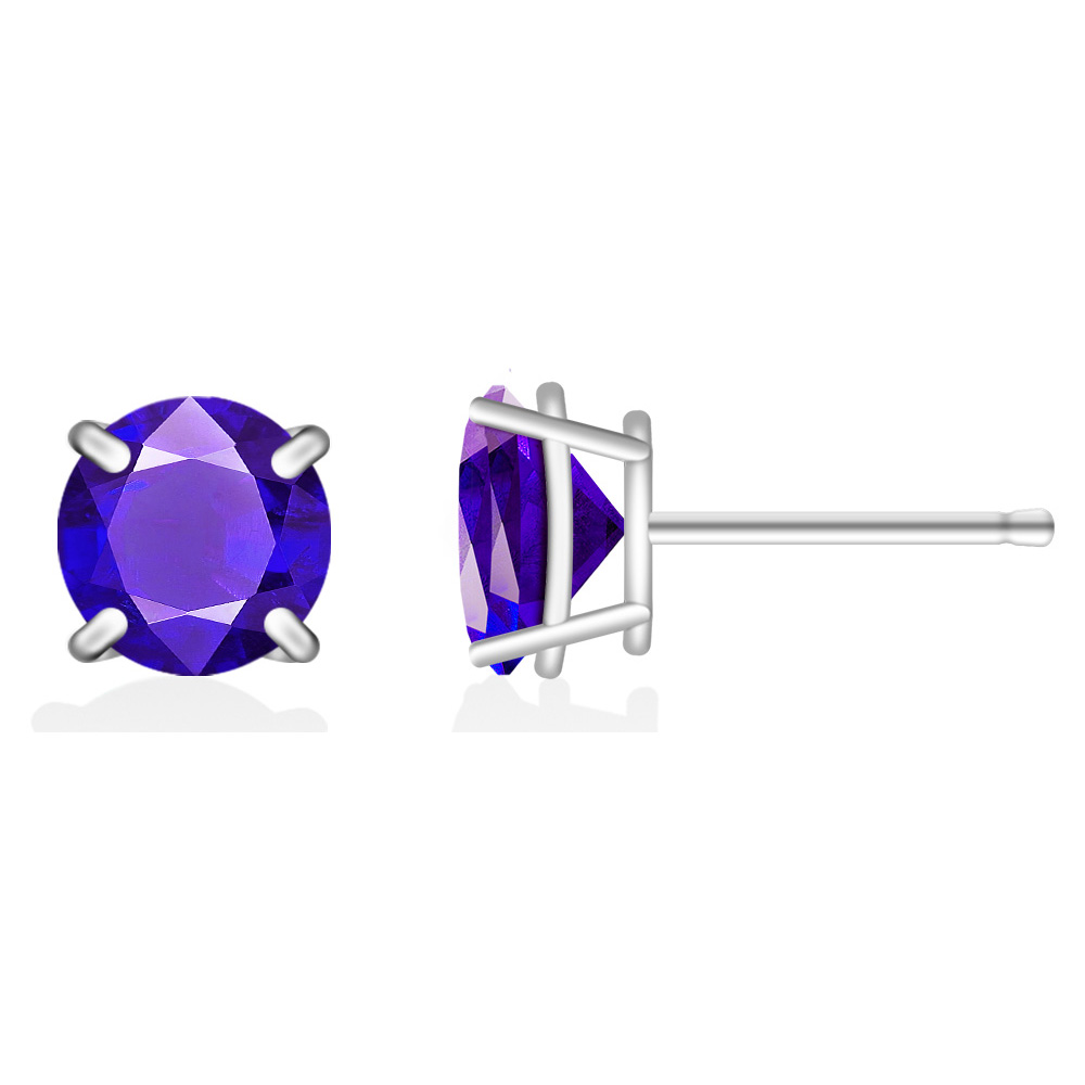 Round Stud .925 Sterling Silver Lab-Created 2ct. Birthstone Earrings - February/Amethyst
