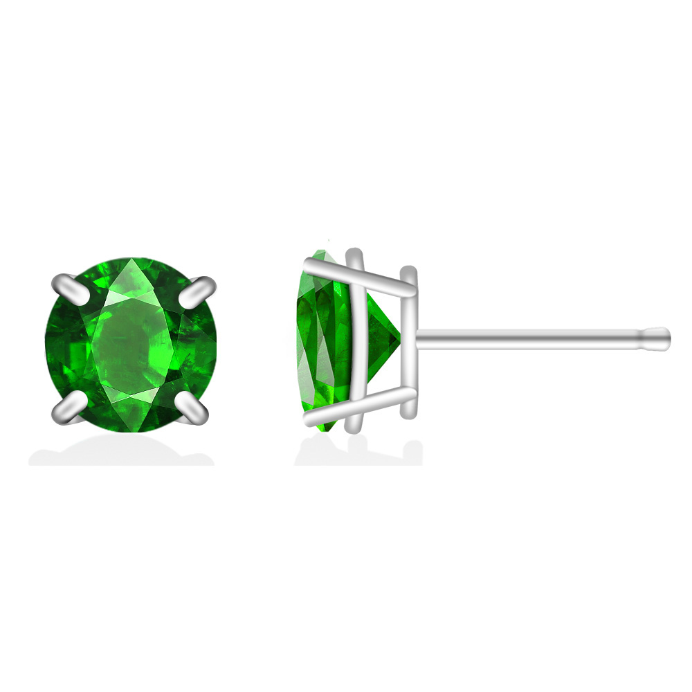 Round Stud .925 Sterling Silver Lab-Created 2ct. Birthstone Earrings - May/Emerald