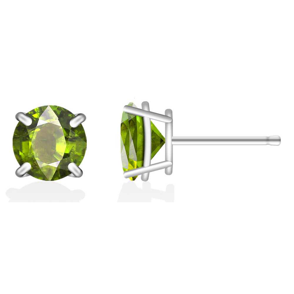 Round Stud .925 Sterling Silver Lab-Created 2ct. Birthstone Earrings - August/Peridot