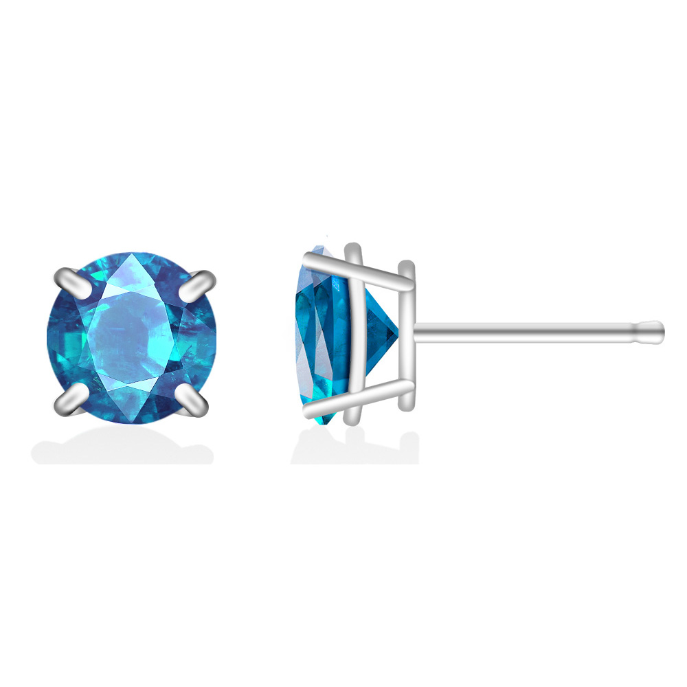 Round Stud .925 Sterling Silver Lab-Created 2ct. Birthstone Earrings - September/Sapphire