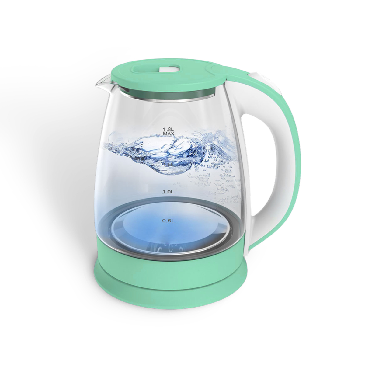 1.8-Liter Colorful Electric Glass Kettle - Teal
