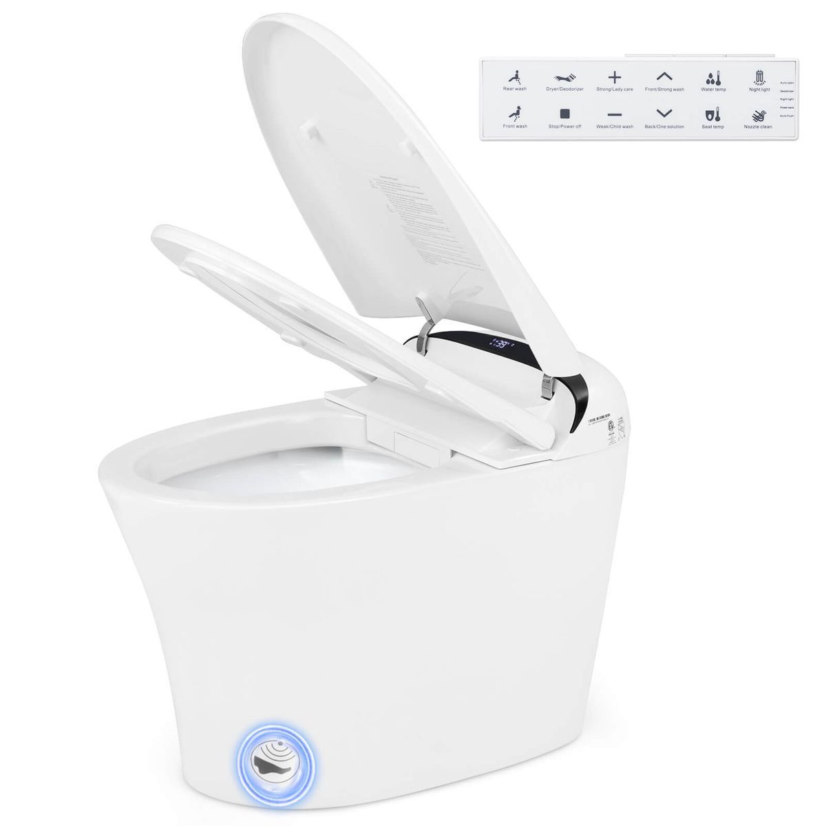 1.28GPF Smart Elongated Toilet Bidet with Heated Seat & Auto Open/Close - Costway Smart Toilet with LED