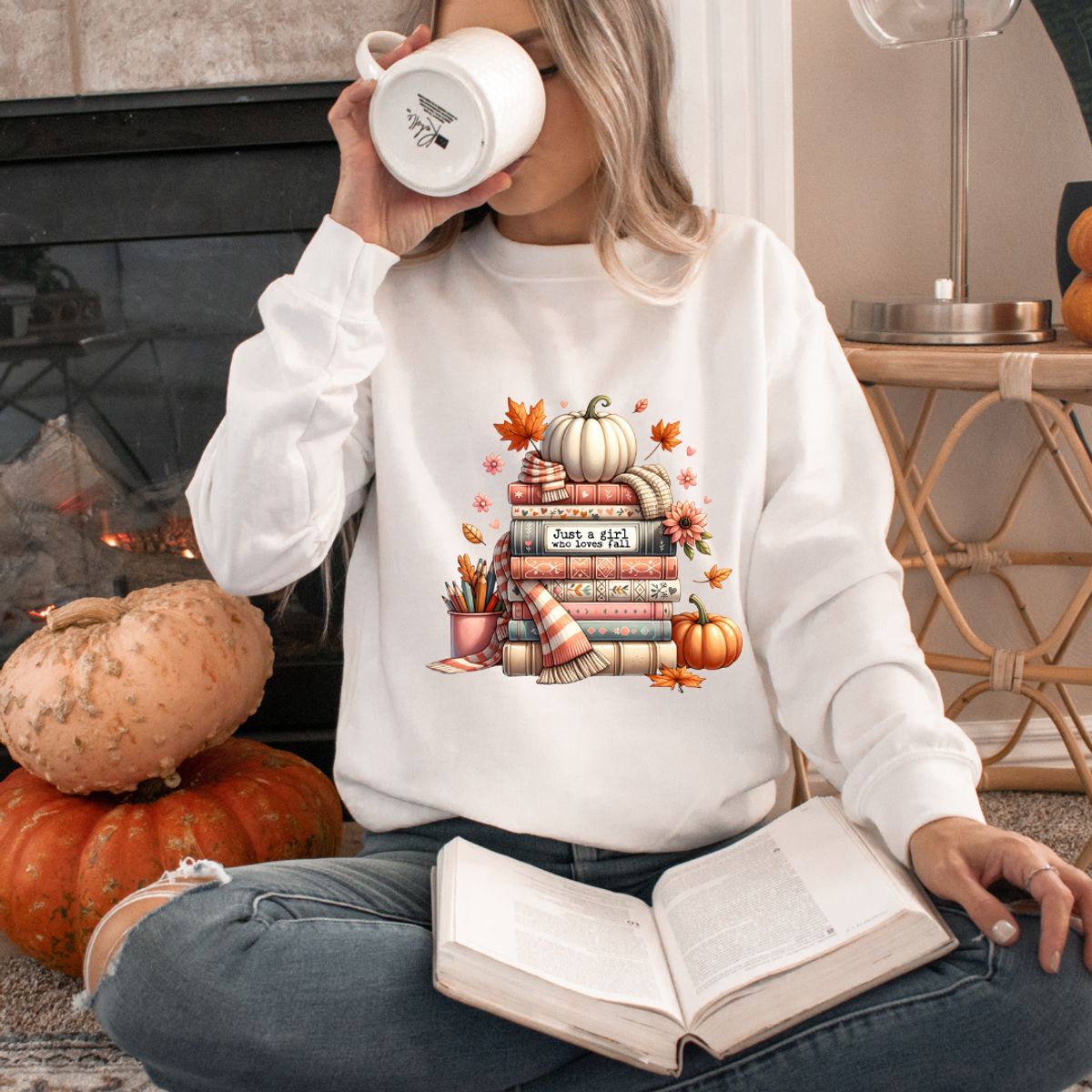 Just a Girl Who Loves Fall Sweatshirt - White / S