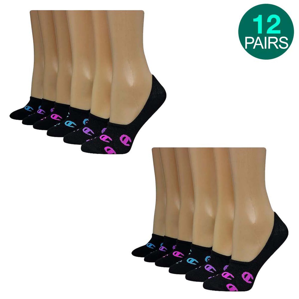 12-Pack Champion Women's Liner Socks - Black
