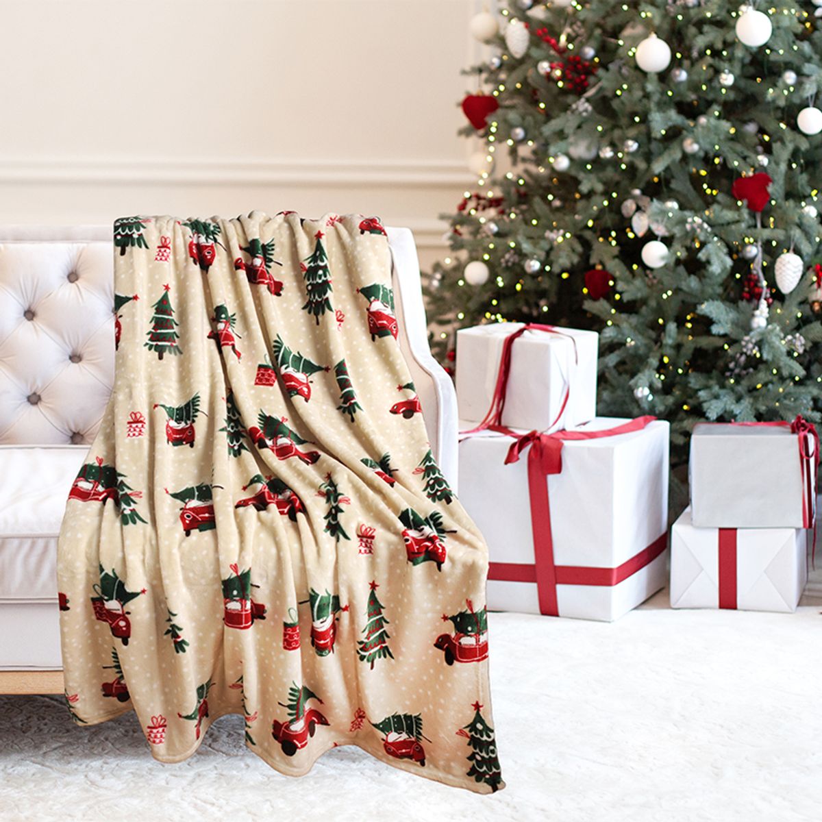 Kathy Ireland Holiday Print Plush Flannel Throw Blanket - Holiday Truck