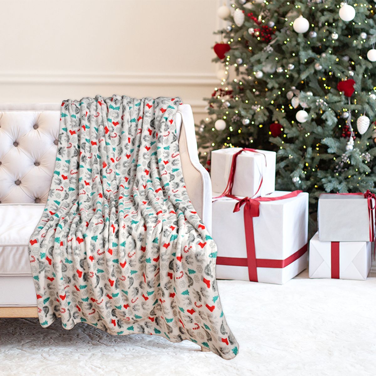Kathy Ireland Holiday Print Plush Flannel Throw Blanket - Winter Wonderland