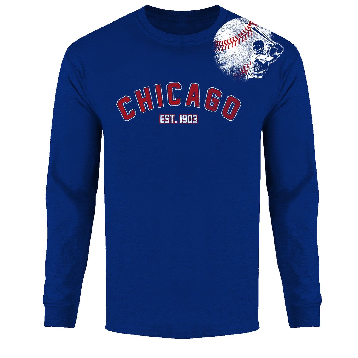 Men's Batter up Baseball Long Sleeve Shirts - Chicago - Royal / 2XL