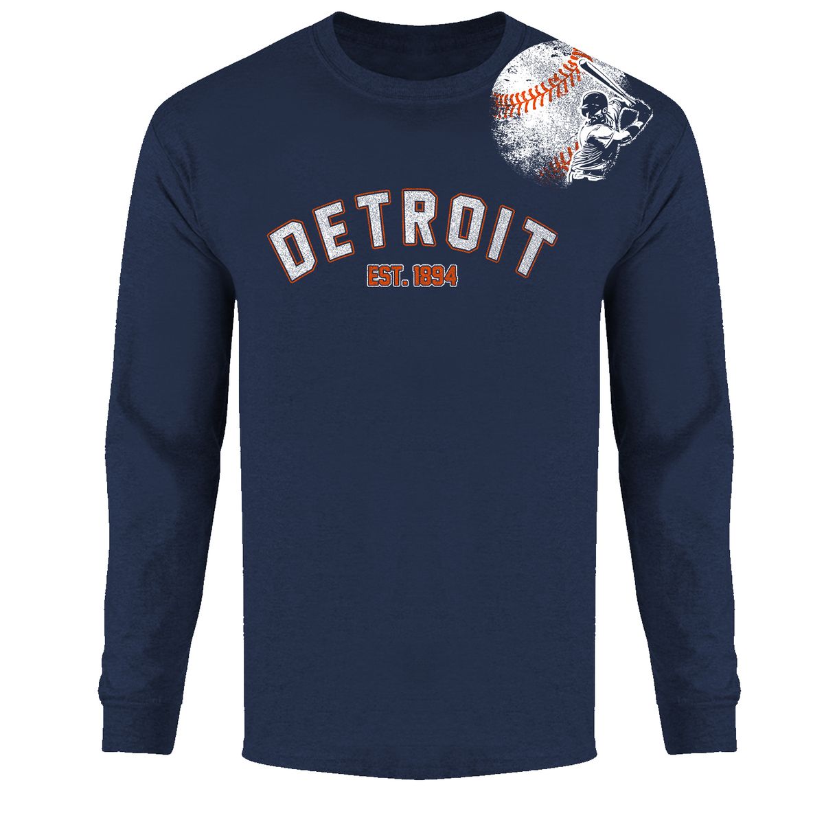 Men's Batter up Baseball Long Sleeve Shirts - Detroit - Navy / L