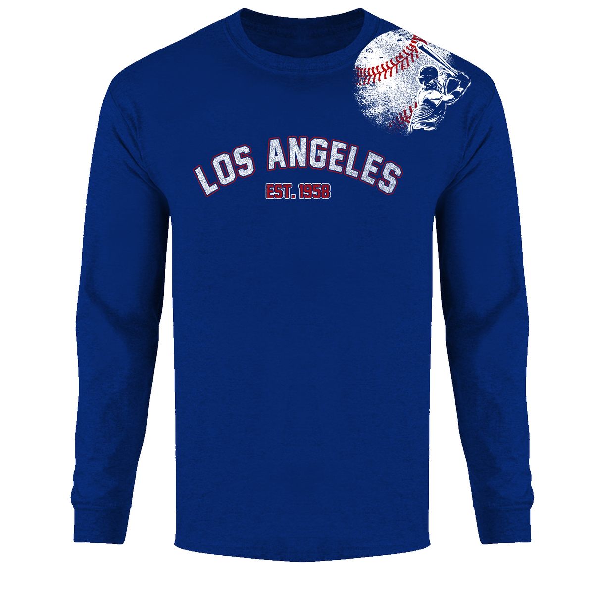 Men's Batter up Baseball Long Sleeve Shirts - Los Angeles - Royal / S