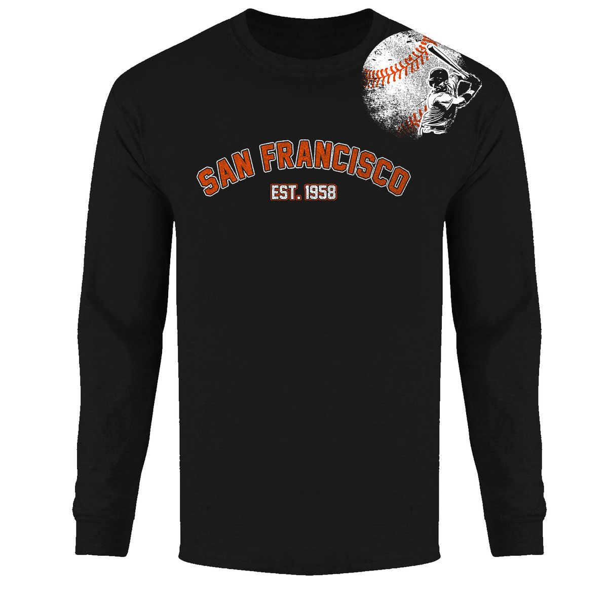 Men's Batter up Baseball Long Sleeve Shirts - San Francisco - Black / XL