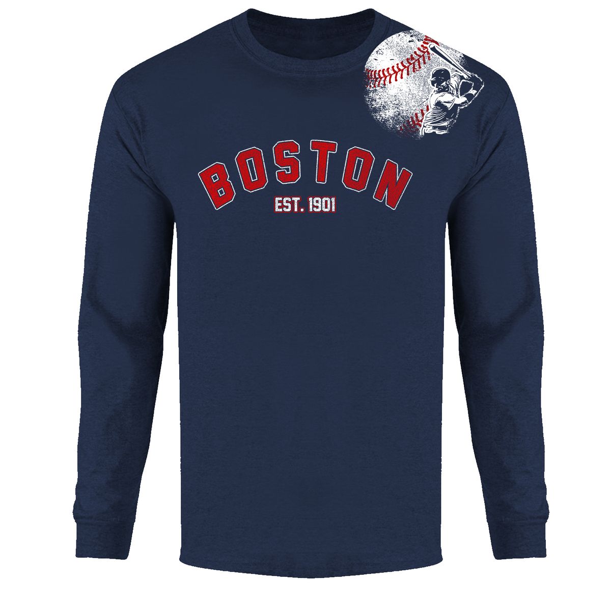 Men's Batter up Baseball Long Sleeve Shirts - Boston - Navy / XL