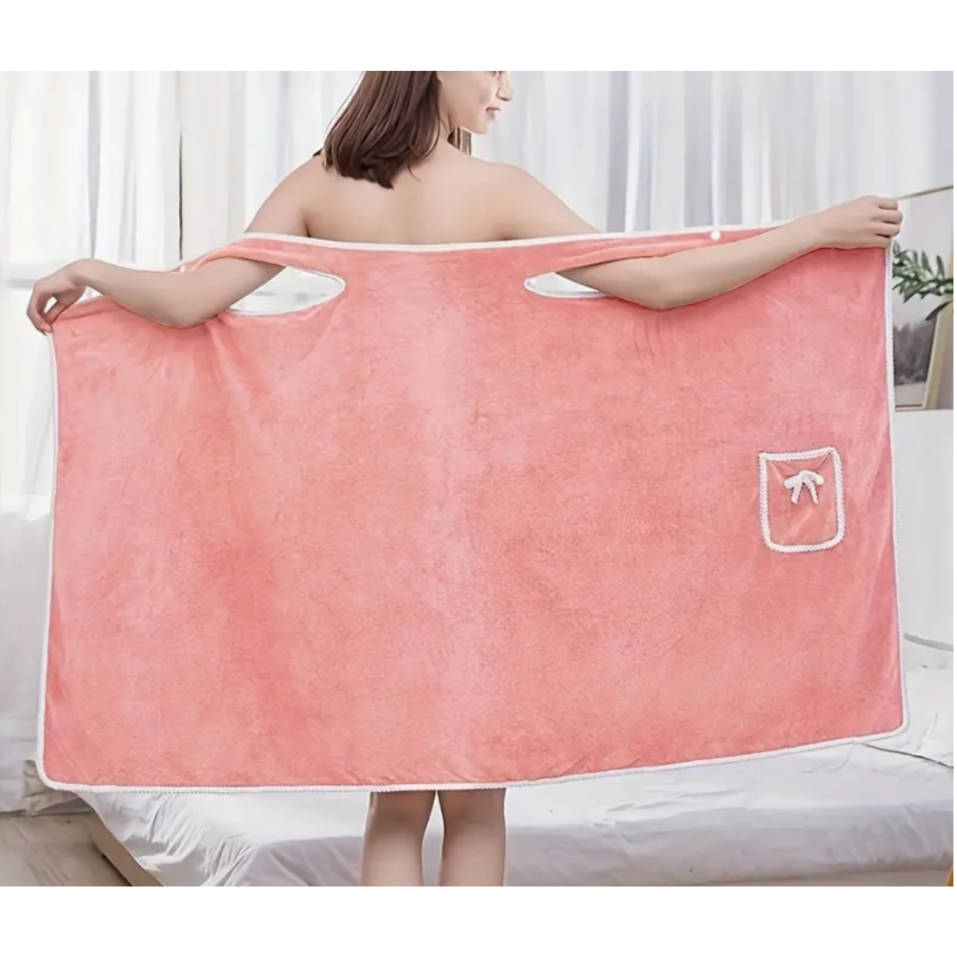 Women's Bath Towel Robe Wrap with Adjustable Closure - Light Pink
