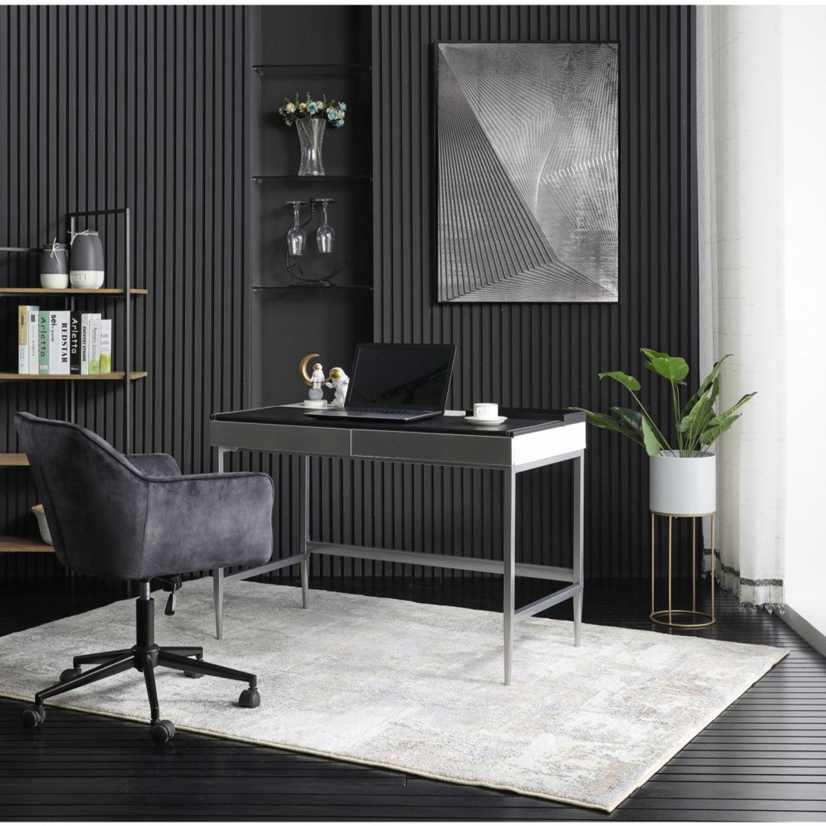 Aubrielle Writing Desk with 2 Drawers - Black/Grey