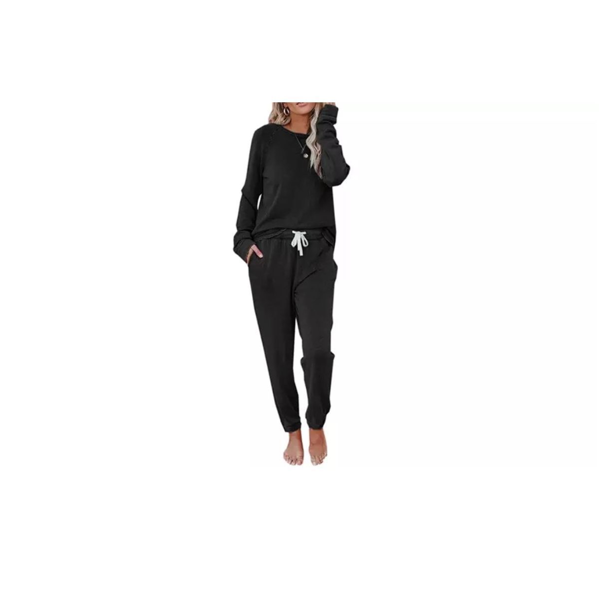 Women's Taylor Long Sleeve & Jogger Loungewear Set - BLACK, S