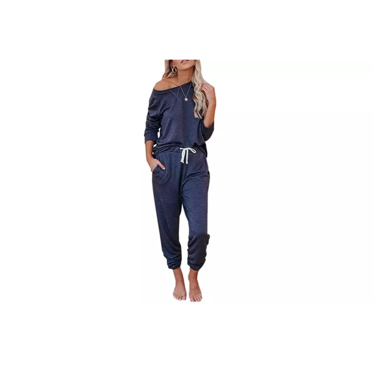 Women's Taylor Long Sleeve & Jogger Loungewear Set - BLUE, S