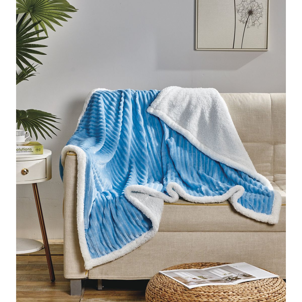 50 x 60-Inch Corduroy Sherpa Reversible Throw Blanket - Light Blue