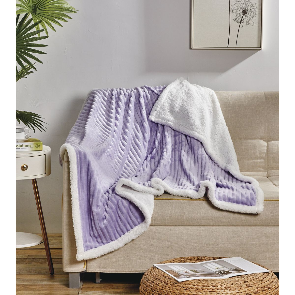 50 x 60-Inch Corduroy Sherpa Reversible Throw Blanket - LILAC
