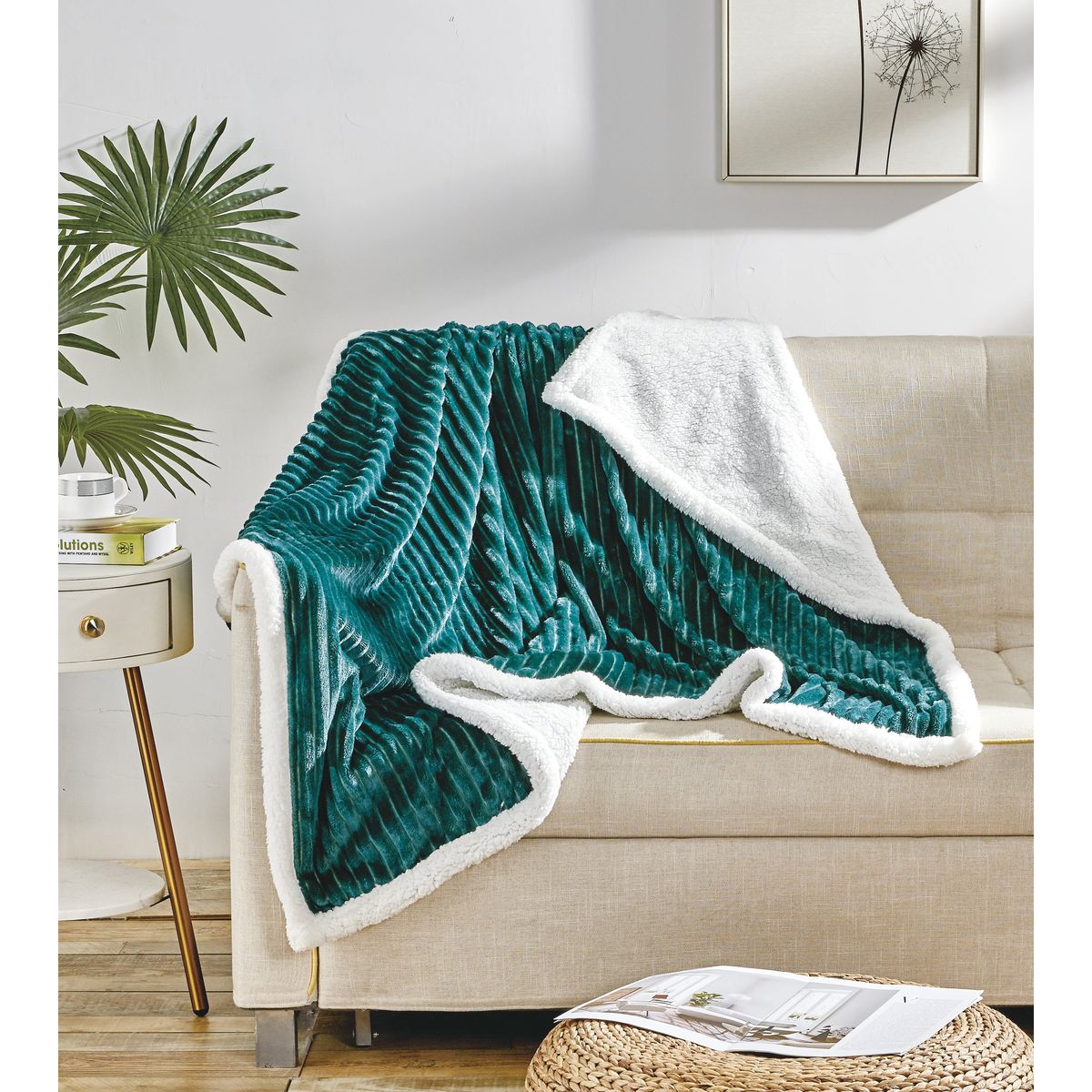 50 x 60-Inch Corduroy Sherpa Reversible Throw Blanket - TEAL