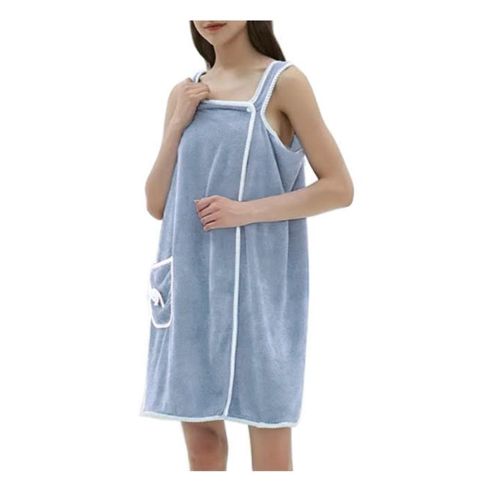Women's Bath Towel Robe Wrap with Adjustable Closure - Light Blue