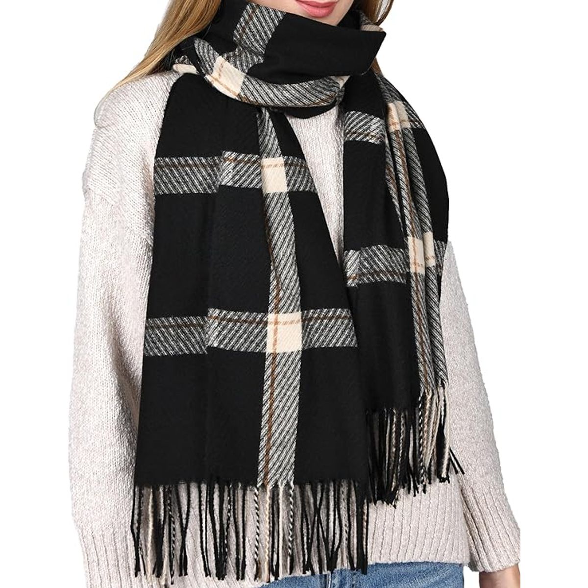 Women's Tassel Oversized Scarf - BLACK