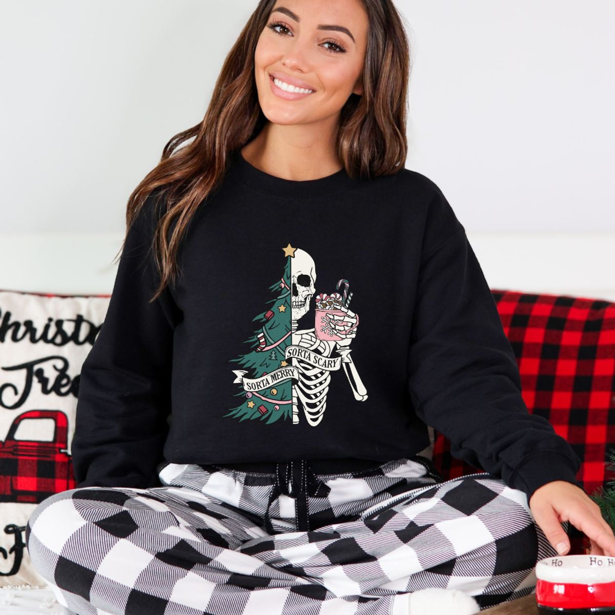 'Sorta Merry - Sorta Scary' Graphic Sweater - S / Black