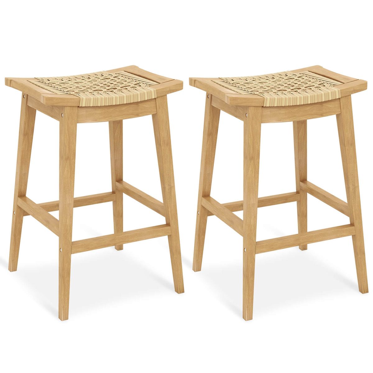 29-Inch Patio Rattan Barstool with Footrest & Saddle Seat (1 to 4-Pack) - Bar Stool-2