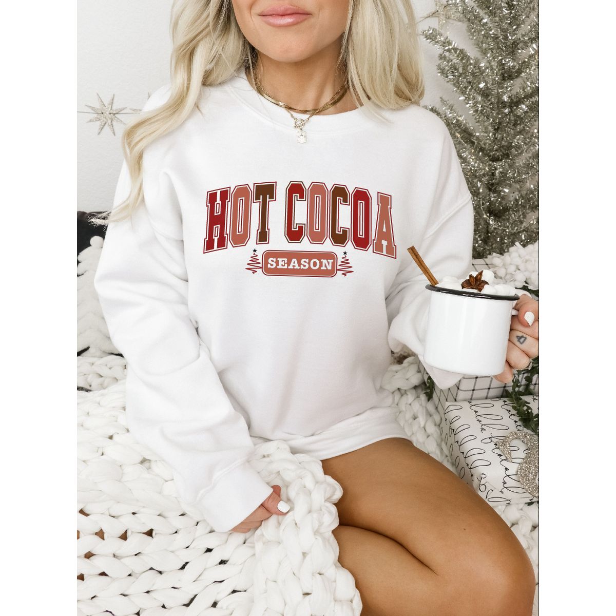 Women's 'Hot Cocoa Season' Graphic Sweater - S / White
