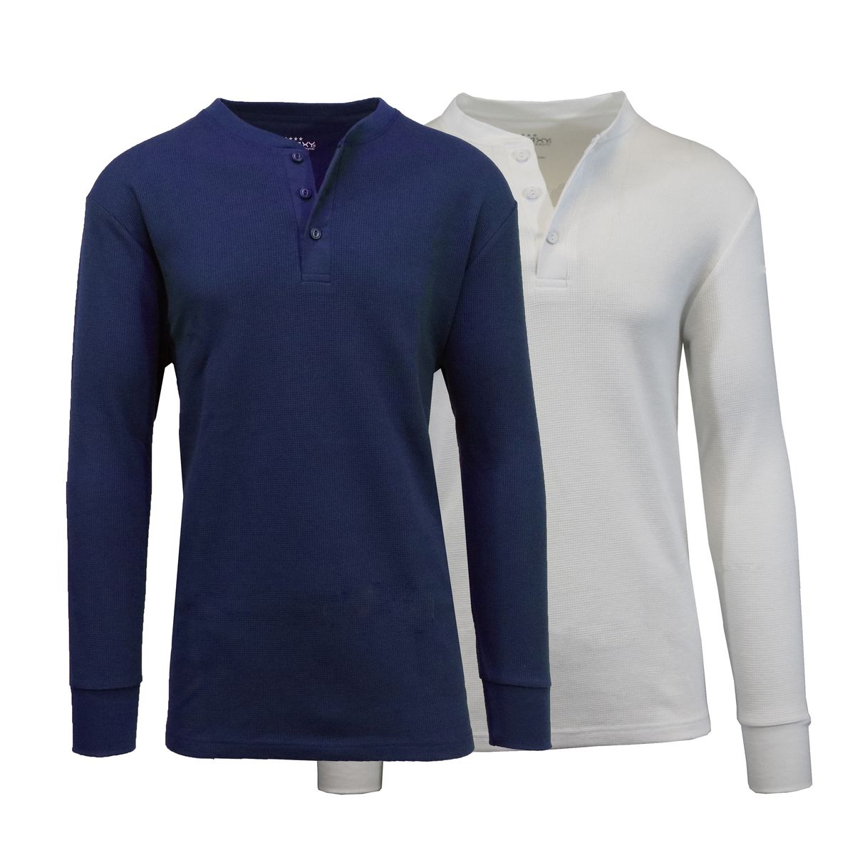 Men's Long Sleeve Henley Thermal Shirts (1 or 2-Pack) - Large - Navy + White