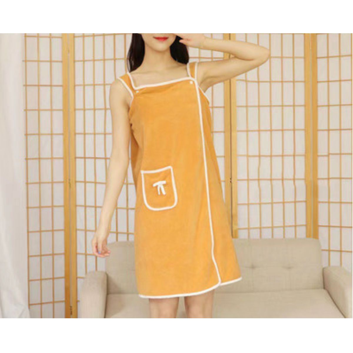 Women's Adjustable Bath Towel Robe - Yellowrobe1