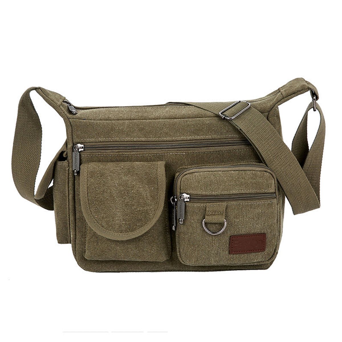 Canvas Bag with Multiple Pockets - Green