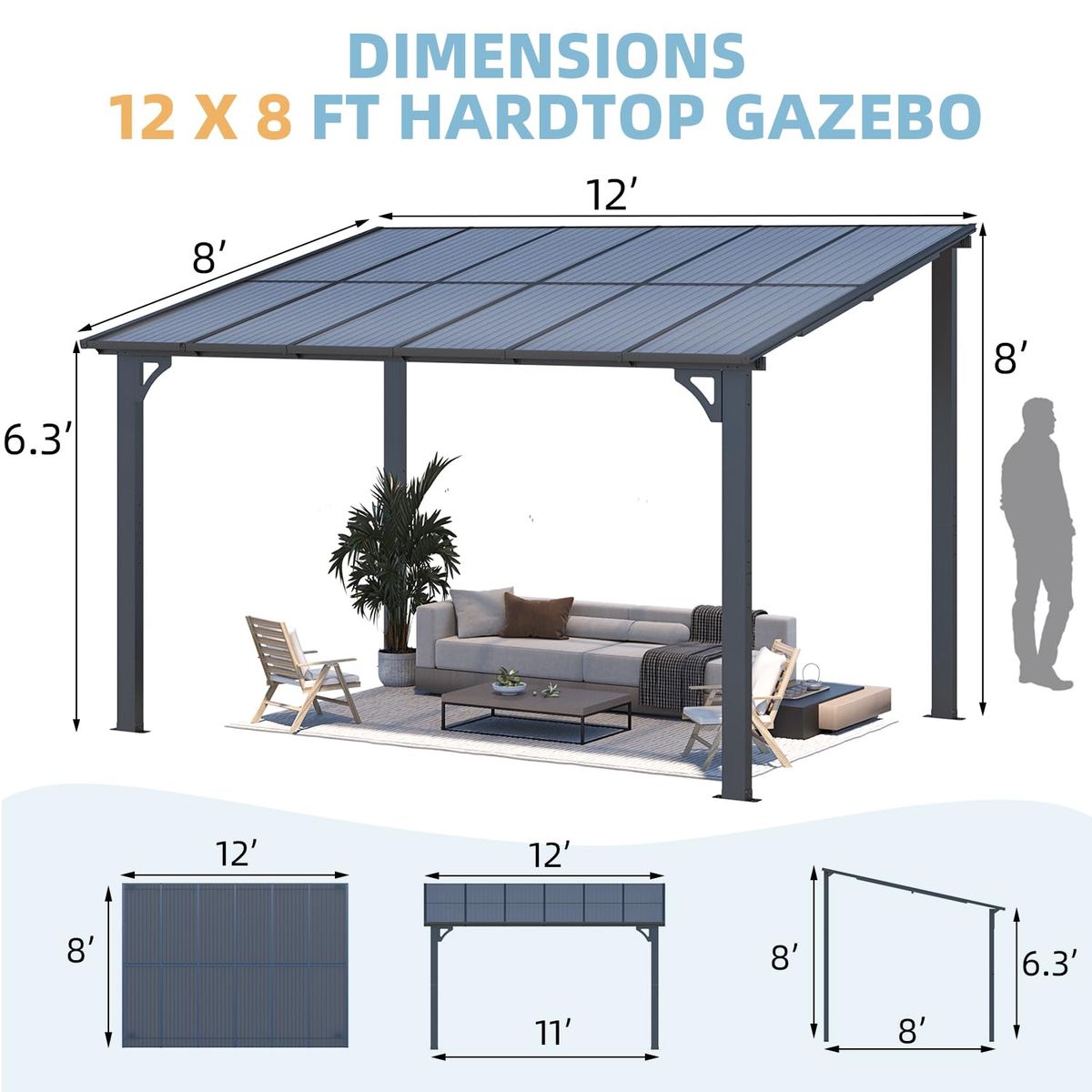 Outdoor Patio Gazebo - 12' x 8'