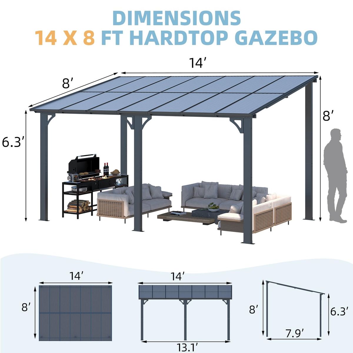 Outdoor Patio Gazebo -  14' x 8'