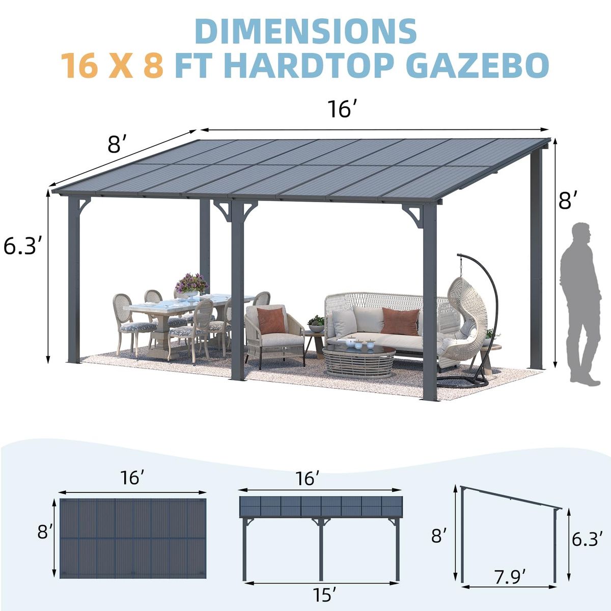 Outdoor Patio Gazebo - 16' x 8'
