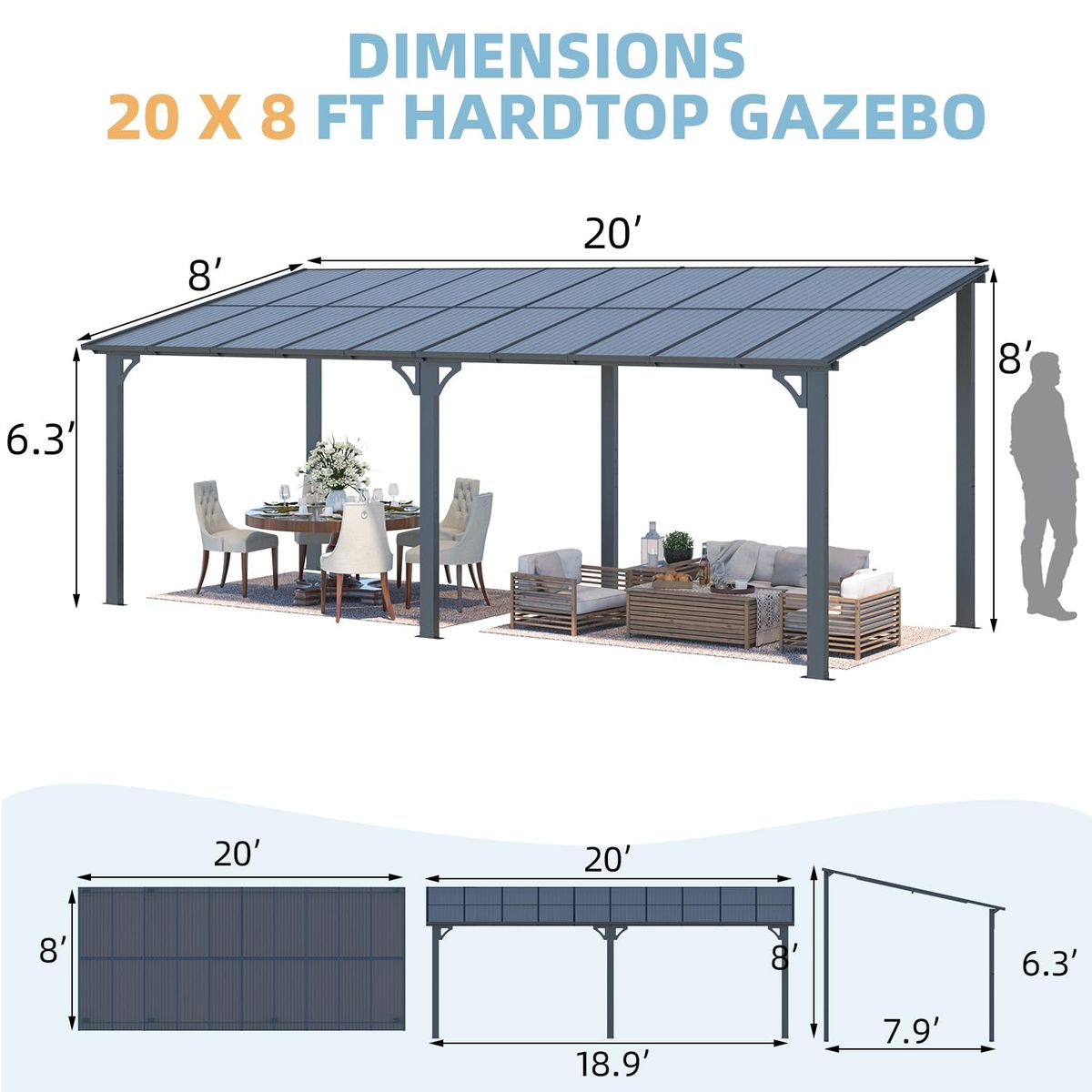 Outdoor Patio Gazebo - 20' x 8'