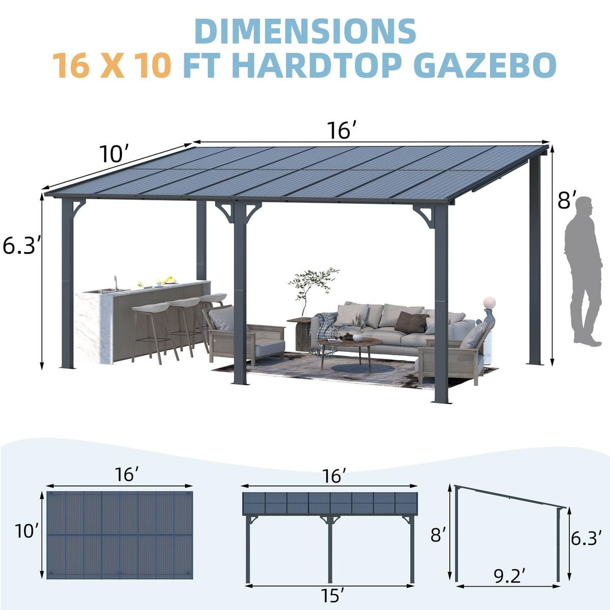Outdoor Patio Gazebo - 16' x 10'
