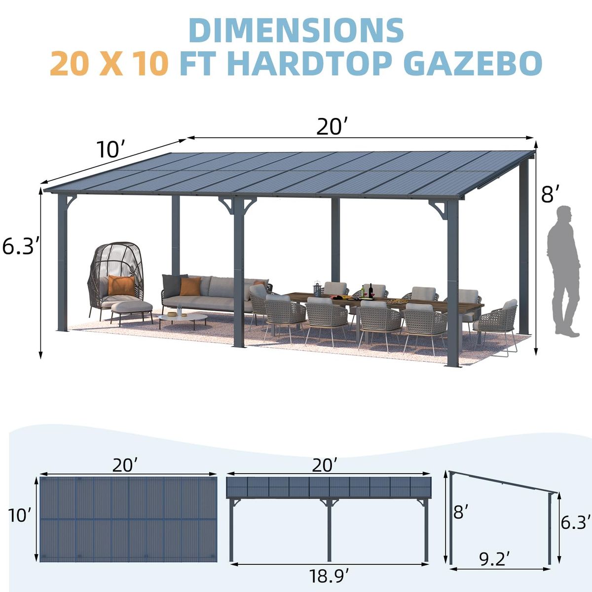 Outdoor Patio Gazebo - 20' x 10'