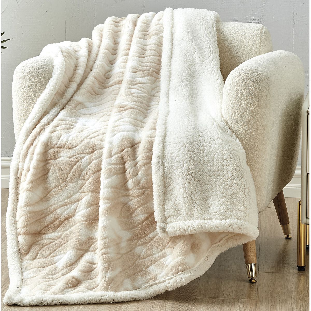 50 x 60-Inch Alaska Sherpa Throw Blankets - ALASKA SHERPA THROW - Beige