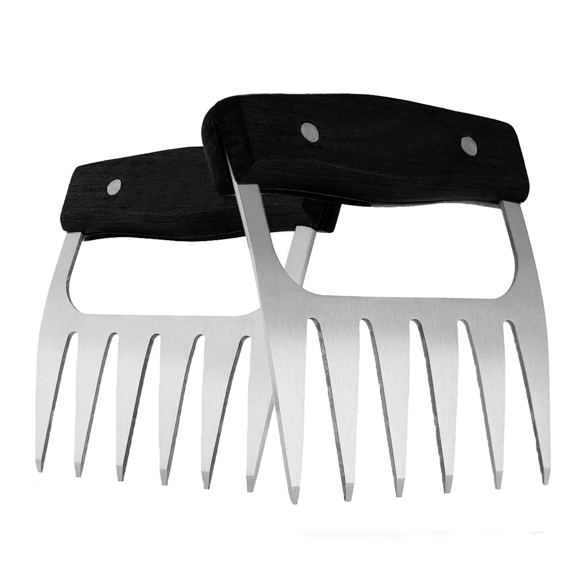 Stainless Steel Meat-Shredding Claws with Wooden Handles (1-Pair) - Black